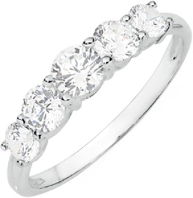 Sterling+Silver+Tapered+Five+Cubic+Zirconia+Band+Ring