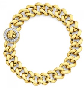 9ct+Gold+19cm+Solid+Curb+Diamond+Turnlock+Bracelet