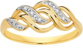 9ct+Gold+Diamond+Intertwined+Ring