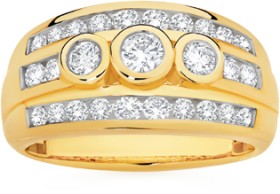 9ct+Gold+Diamond+Trilogy+Three+Row+Band