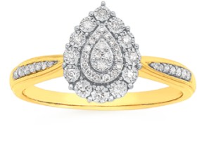 9ct+Two+Tone+Gold+Diamond+Pear+Ring