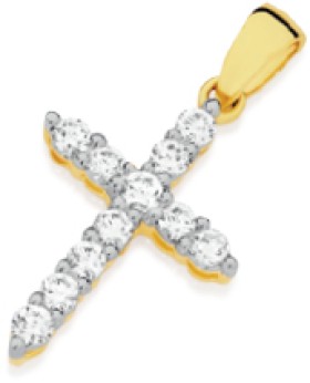 Alora+10ct+Gold+1%2F4+Carat+TW+Lab+Grown+Diamond+Cross+Pendant