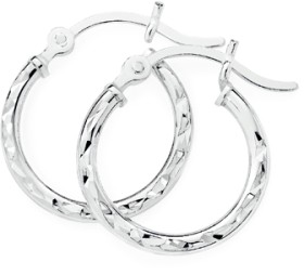 Sterling+Silver+2x16mm+Diamond-cut+Hoop+Earrings