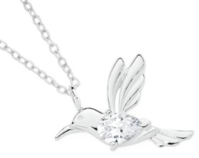 Sterling+Silver+Pear+Cubic+Zirconia+Hummingbird+Pendant