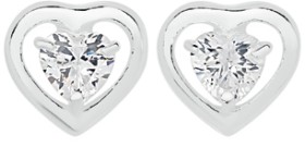 Sterling+Silver+Cubic+Zirconia+Framed+Heart+Studs