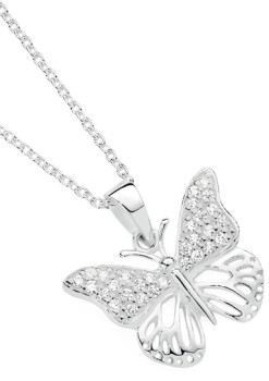 Sterling+Silver+Filigree+Cubic+Zirconia+Butterfly+Pendant