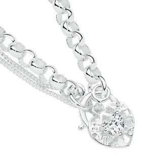 Sterling+Silver+Clear+Cubic+Zirconia+Filigree+Heart+Padlock+Bracelet