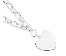 Sterling+Silver+19cm+Oval+Belcher+w%2F+Heart+Disc+Bracelet