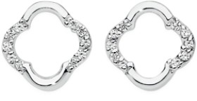 Sterling+Silver+Cubic+Zirconia+Clover+Stud+Earrings