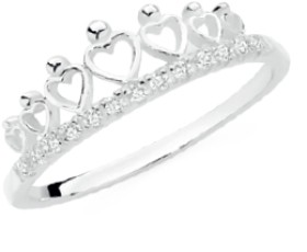 Sterling+Silver+Cubic+Zirconia+Tiara+of+Hearts+Ring