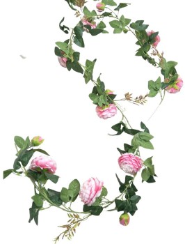 NEW+Peony+Rose+Garland+with+Pink+Flowers+1.8m+Ea