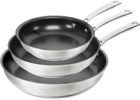 The+Cooks+Collective+ONE+Stainless+Steel+Non%E2%80%91Stick+20cm%2C+24cm+and+28cm+Frypan+Set