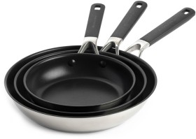 KitchenAid-Classic-Stainless-Steel-Triple-Frypan-Set-20cm-24cm-and-28cm on sale