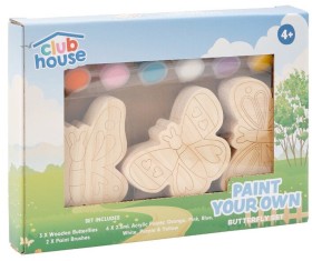 NEW+Club+House+Butterfly+Paint+Your+Own+Wooden+Shapes+3+Pack