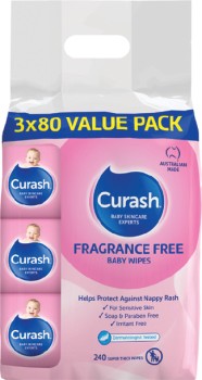 Curash+Fragrance+Free+Baby+Wipes+3+x+80+Pack