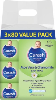 Curash+Aloe+%26amp%3B+Chamomile+Baby+Wipes+3+x+80+Pack