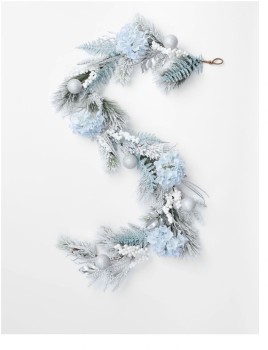 Myer+Giftorium+Luxe+Flocked+Hydrangea%2C+Fern+%26amp%3B+Baubles+Garland+180cm