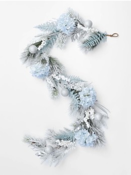 Myer-Giftorium-Luxe-Flocked-Hydrangea-Fern-and-Baubles-Garland-180cm on sale