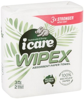 icare+Wipex+100%25+Recycled+Paper+Towel+3+Ply+2+Pack