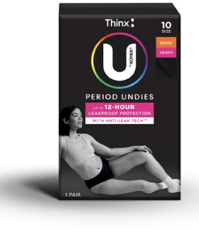 U+By+Kotex+Reusable+Period+Underwear+Heavy+Black+Bikini+Brief+Size+10+1+Pack