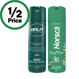 Brut+24+Hour+Antiperspirant+or+Norsca+Deodorant+130g