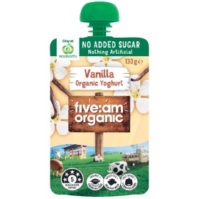 NEW+Five%3Aam+Organic+No+Sugar+Added+Kids+Yoghurt+Pouches+130g+%26ndash%3B+From+the+Fridge