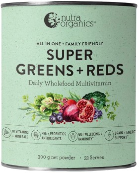 Nutra-Organics-Super-Greens-Reds-Powder-300g on sale