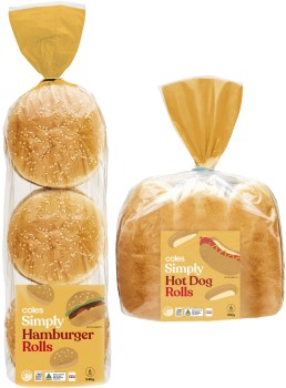 Coles+Simply+Hamburger+Rolls+6+Pack+540g+or+Hot+Dog+Rolls+6+Pack+450g