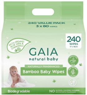 Gaia+Natural+Baby+Bamboo+Baby+Wipes+240+Pack