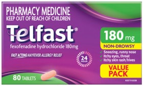 NEW+Telfast+Hayfever+Allergy+Relief+180mg+Value+Pack+80+Tablets