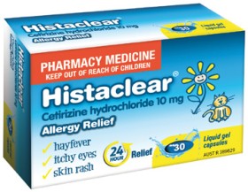 NEW+Histaclear+Cetirizine+10mg+30+Soft+Gel+Capsules