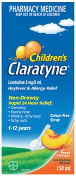 Claratyne+Children%26rsquo%3Bs+Hayfever+%26amp%3B+Allergy+Relief+Peach+Flavour+Syrup+150mL