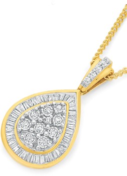 9ct+Gold+Diamond+Pear+Shape+Pendant