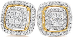 9ct+Gold+Diamond+Cushion+Cluster+Stud+Earrings