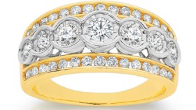 9ct+Gold+Diamond+Three+Row+Band