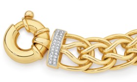 9ct+Gold+20cm+Solid+Diamond+Set+Bolt+Ring+Bracelet