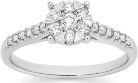 9ct+White+Gold+Diamond+Round+Cluster+Ring