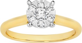 9ct+Gold+Diamond+Cluster+Ring