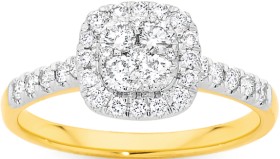 9ct-Gold-Diamond-Cushion-Shape-Ring on sale