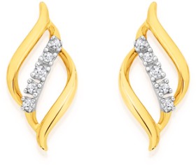 Exquisites+9ct+Gold+Diamond+Flame+Stud+Earrings