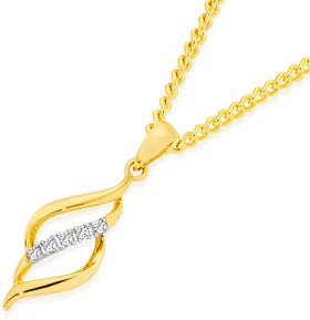 Exquisites+9ct+Gold+Diamond+Flame+Pendant