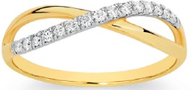 Exquisites+9ct+Gold+Diamond+Open+Crossover+Ring