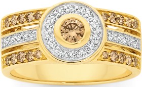 9ct+Gold+White+%26amp%3B+Champagne+Diamonds+Dress+Ring