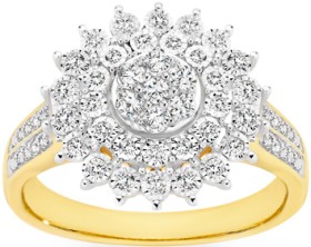 9ct+Gold+Diamond+Round+Cluster+Ring