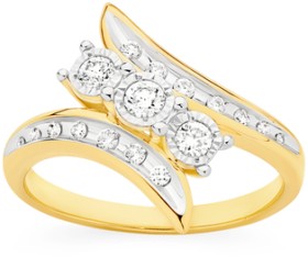 9ct+Gold+Diamond+Trilogy+Swirl+Ring