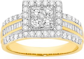 9ct+Gold+Diamond+Square+Cluster+Ring