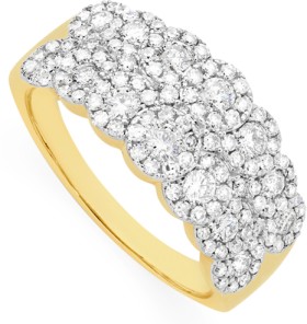 9ct+Gold+Diamond+Multi+Cluster+Dress+Band