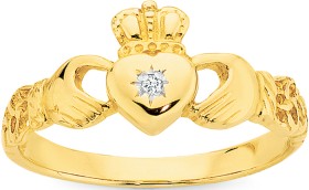 9ct+Gold+Diamond+Claddagh+Ring