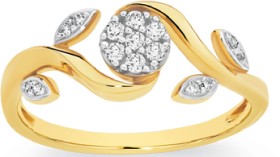 9ct+Gold+Diamond+Flower+%26amp%3B+Leaf+Ring