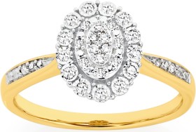 9ct+Gold+Diamond+Oval+Cluster+Ring